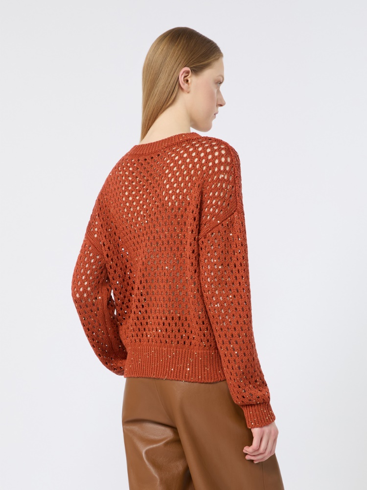 Sequinned cotton boxy sweater - TERRA COTTA - 3