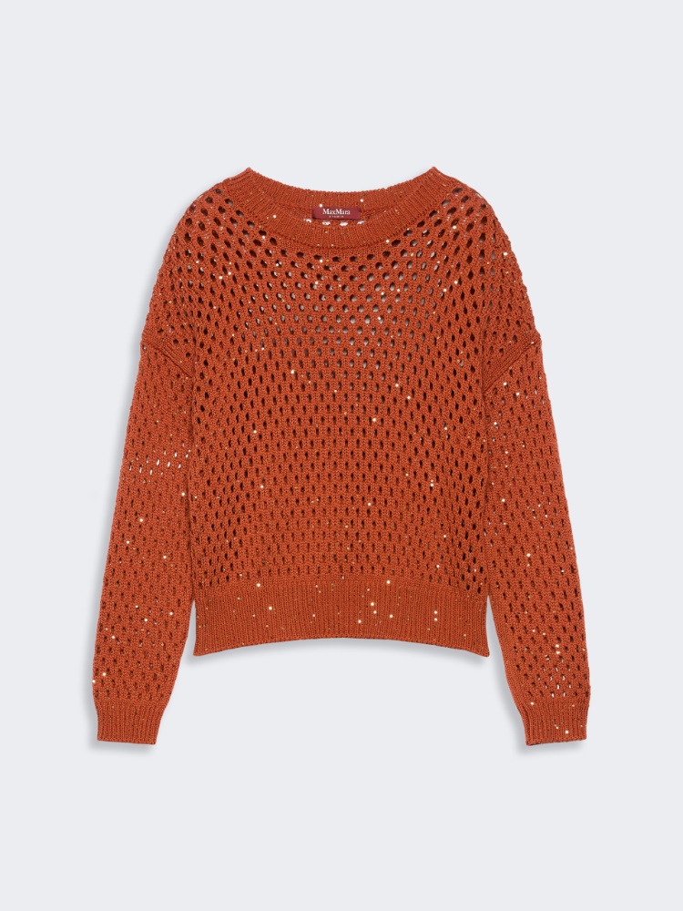 Sequinned cotton boxy sweater - TERRA COTTA