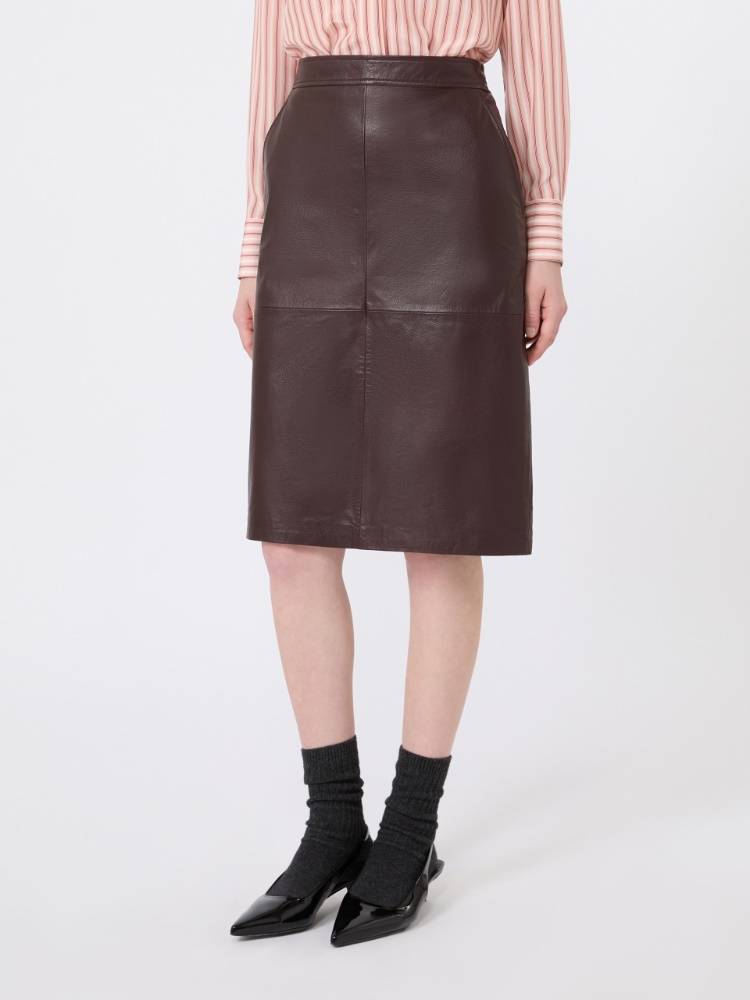 Hammered leather pencil skirt - BORDEAUX - 2