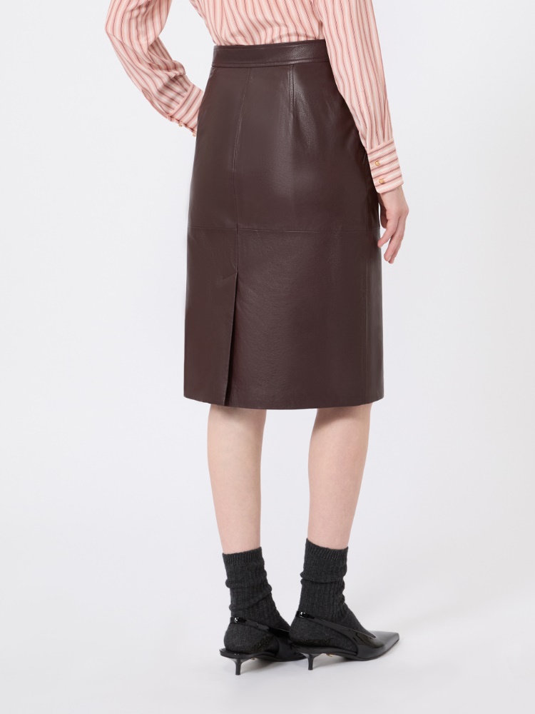 Hammered leather pencil skirt - BORDEAUX - 3