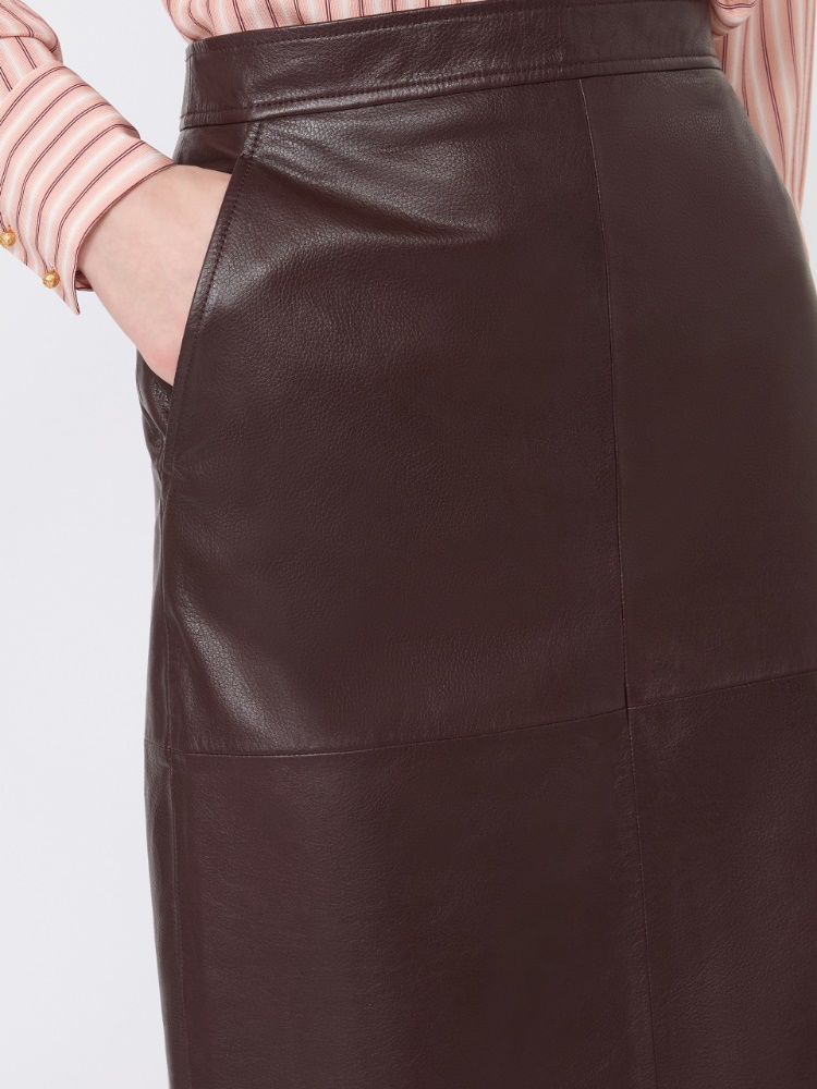 Hammered leather pencil skirt - BORDEAUX - 4