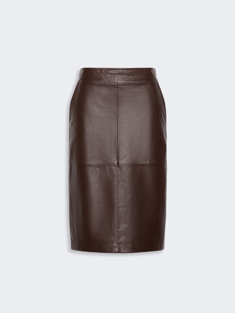 Hammered leather pencil skirt - BORDEAUX - 5