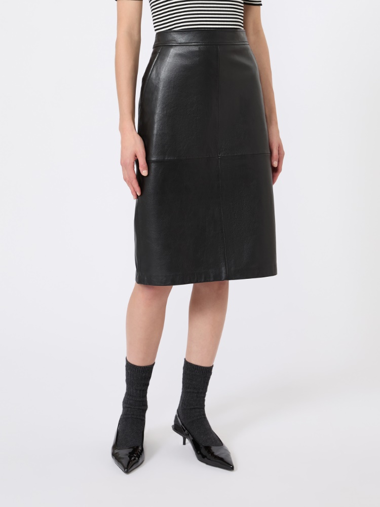 Hammered leather pencil skirt - BLACK - 2