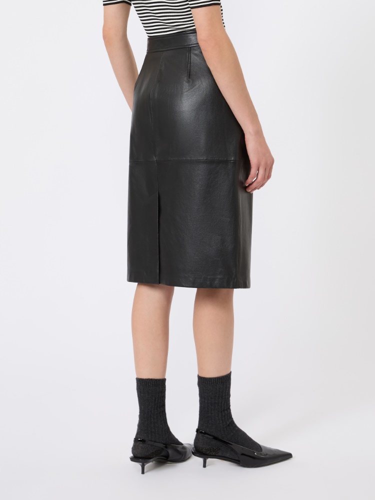 Hammered leather pencil skirt - BLACK - 3