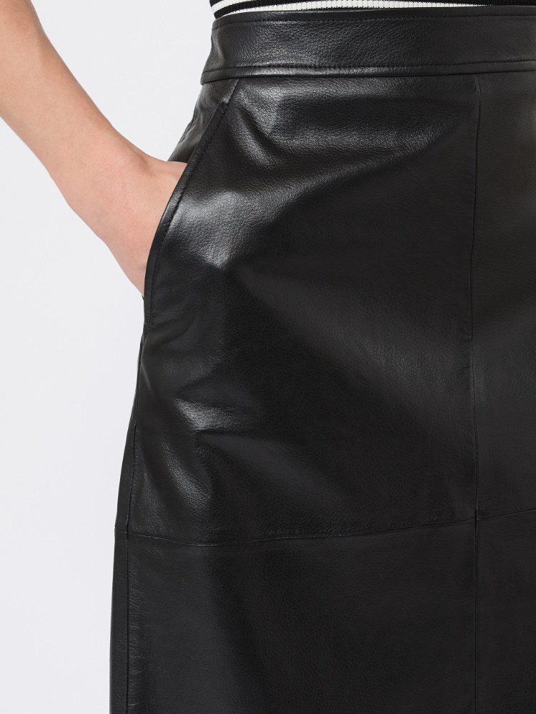 Hammered leather pencil skirt - BLACK - 4