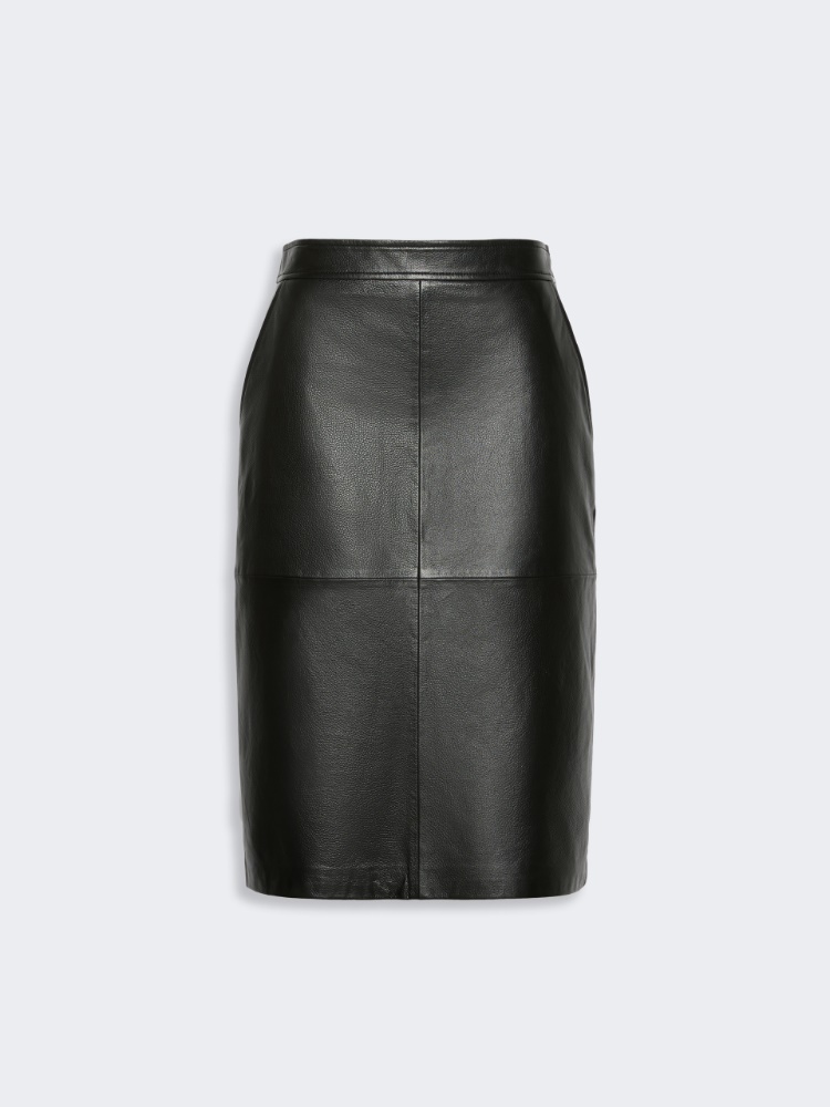Hammered leather pencil skirt - BLACK