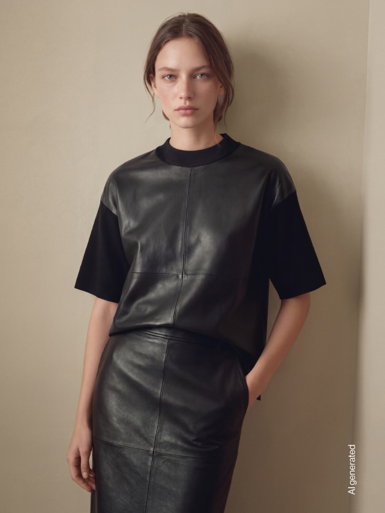 Hammered leather pencil skirt + BLACK - Max Mara