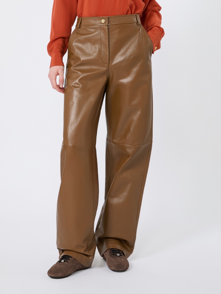 Nappa leather barrel-leg trousers - CARAMEL - 2