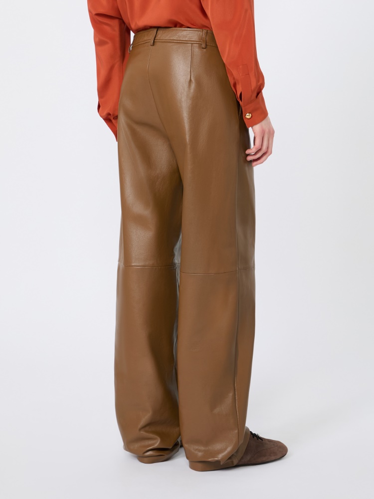 Nappa leather barrel-leg trousers - CARAMEL - 3
