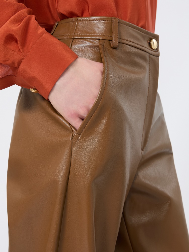 Nappa leather barrel-leg trousers - CARAMEL - 4