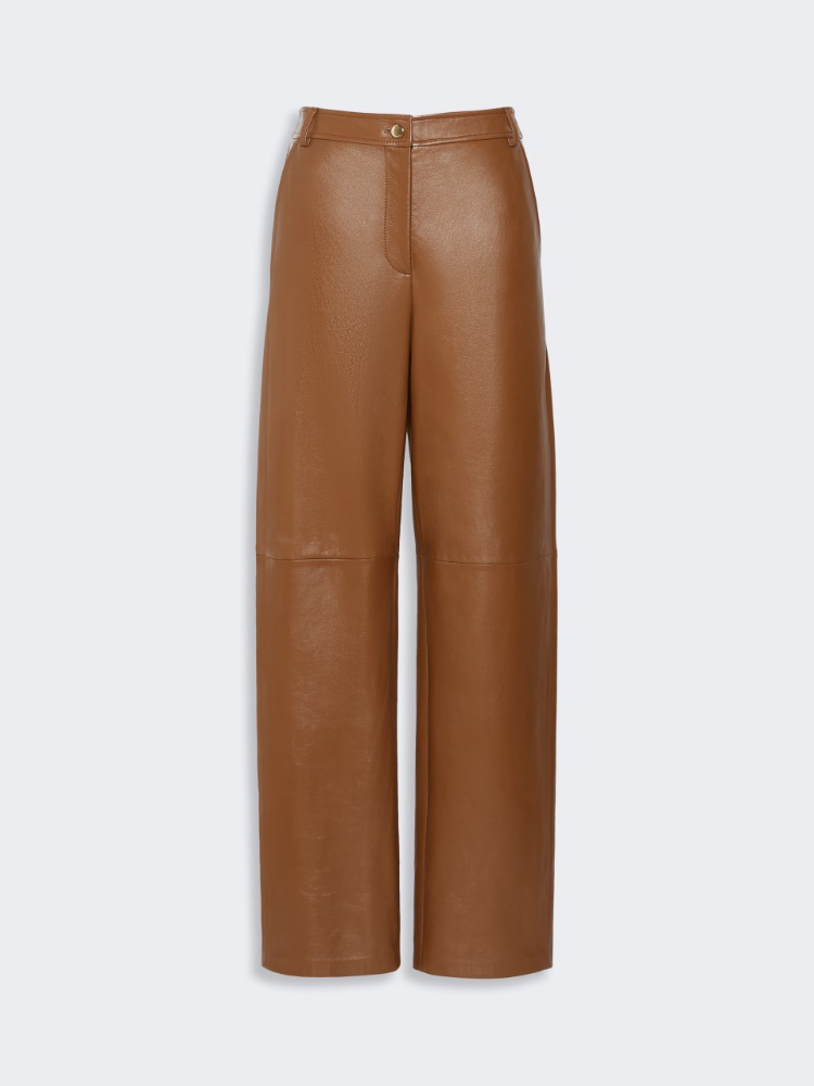 Nappa leather barrel-leg trousers - CARAMEL