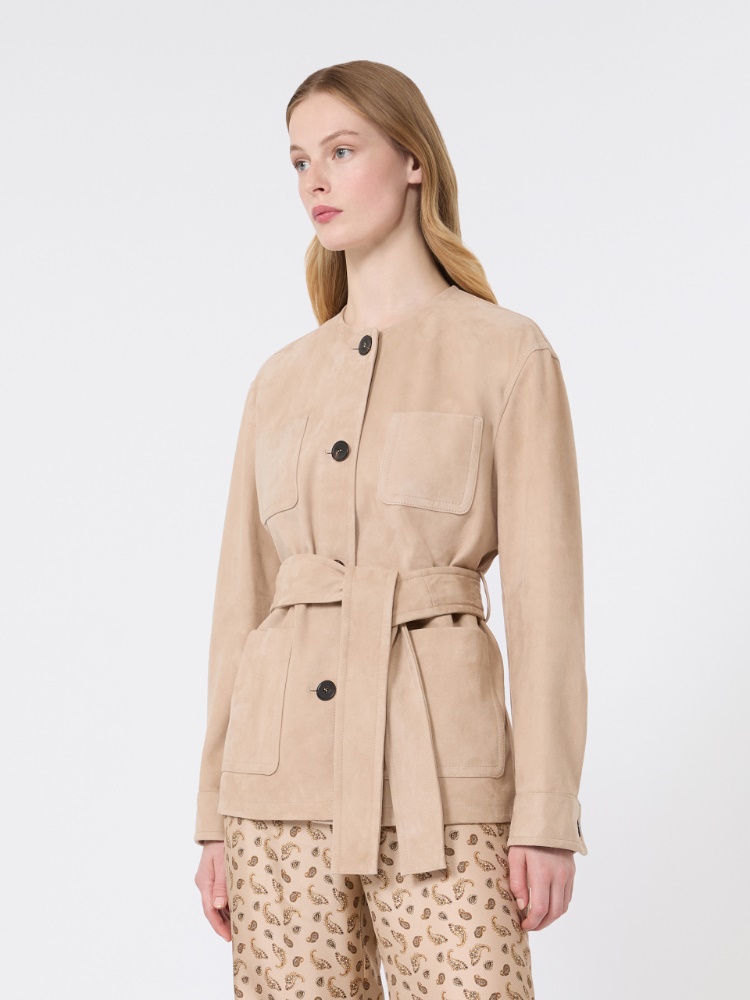 Belted suede jacket - BEIGE - 2