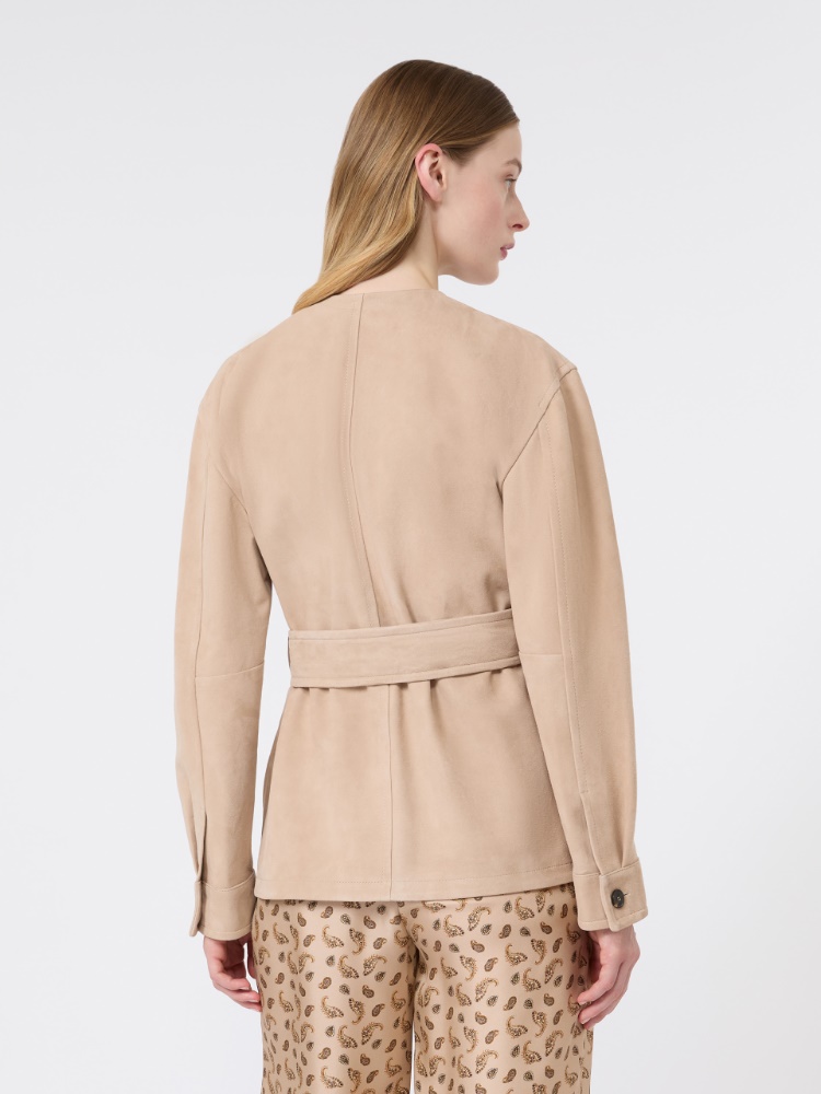 Belted suede jacket - BEIGE - 3