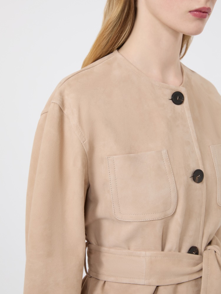 Belted suede jacket - BEIGE - 4