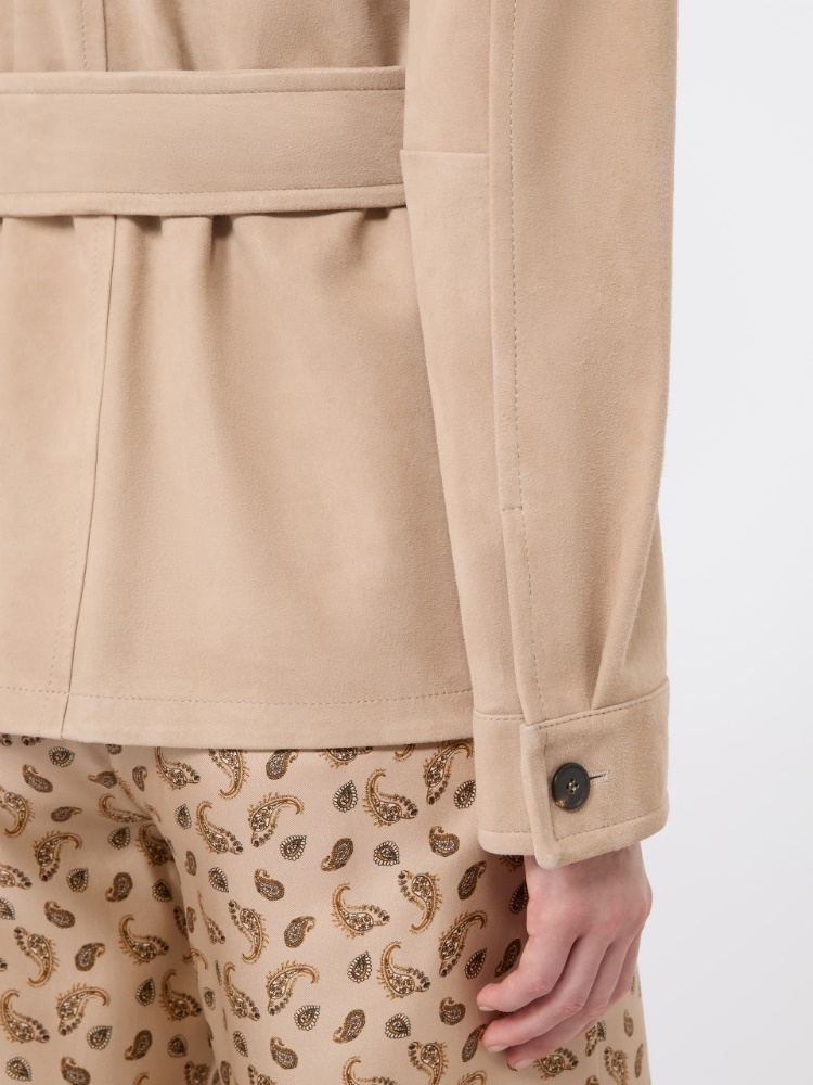 Belted suede jacket - BEIGE - 5