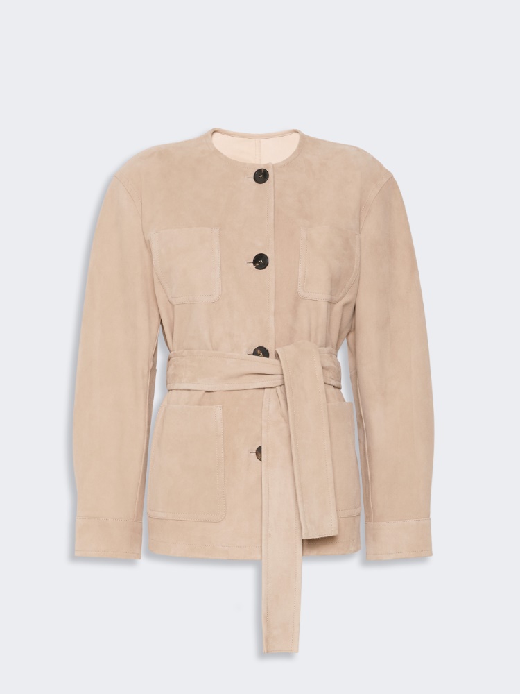 Belted suede jacket - BEIGE - 6