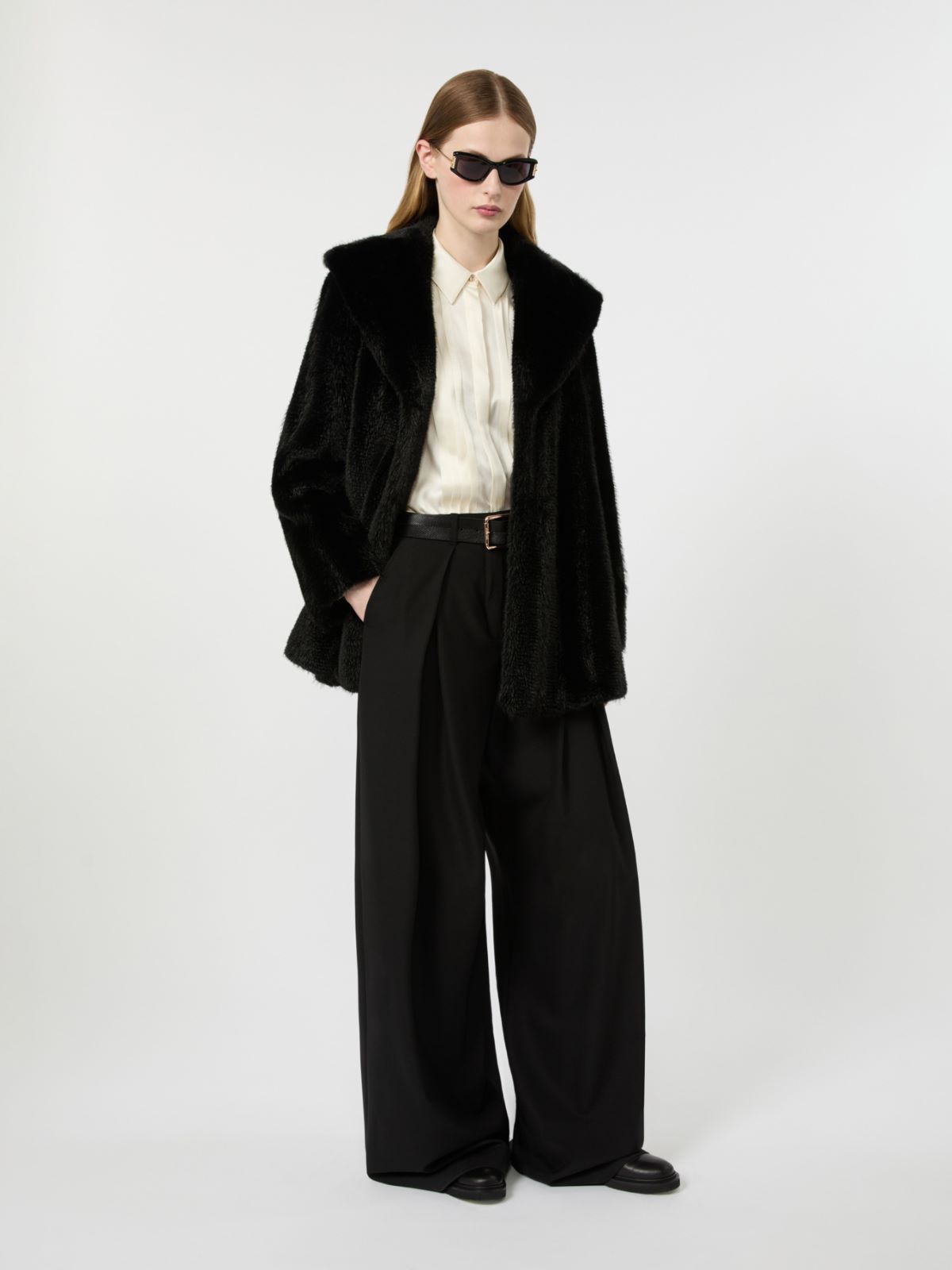 Fluffy-textured coat + BLACK - Max Mara