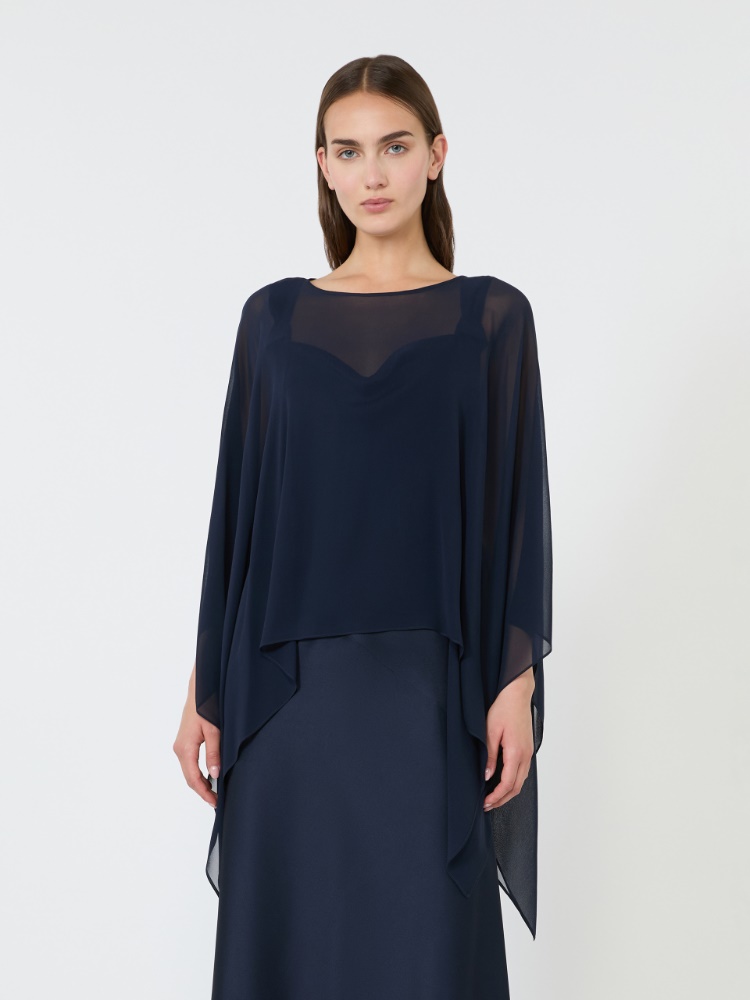 Silk georgette cropped cape - NAVY - 2