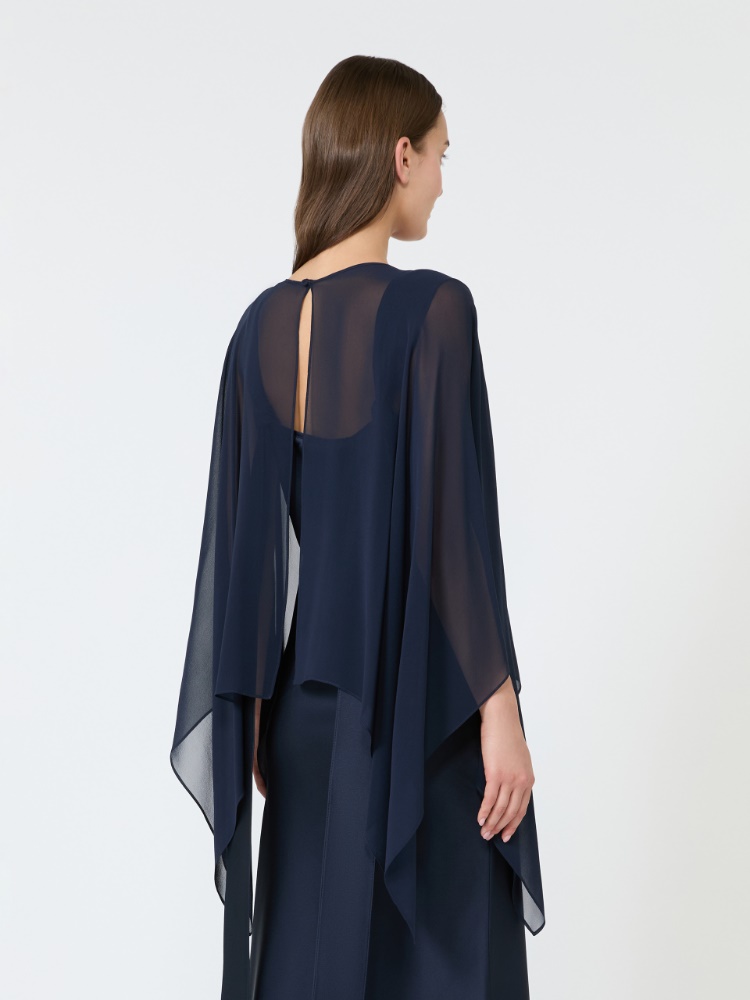 Silk georgette cropped cape - NAVY - 3