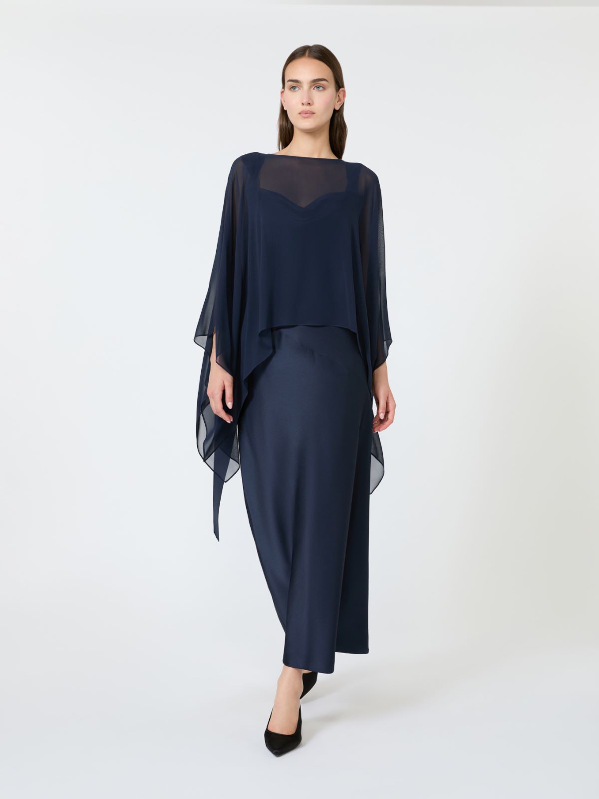 Silk georgette cropped cape - NAVY
