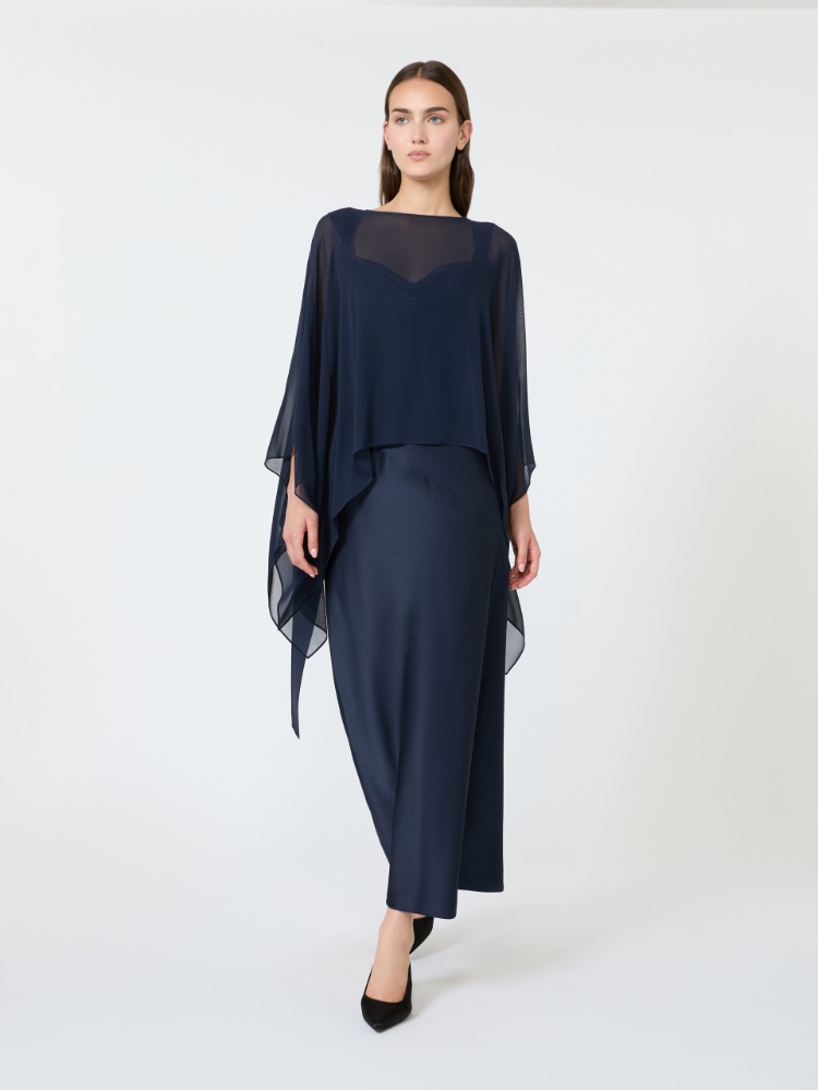 Silk georgette cropped cape - NAVY