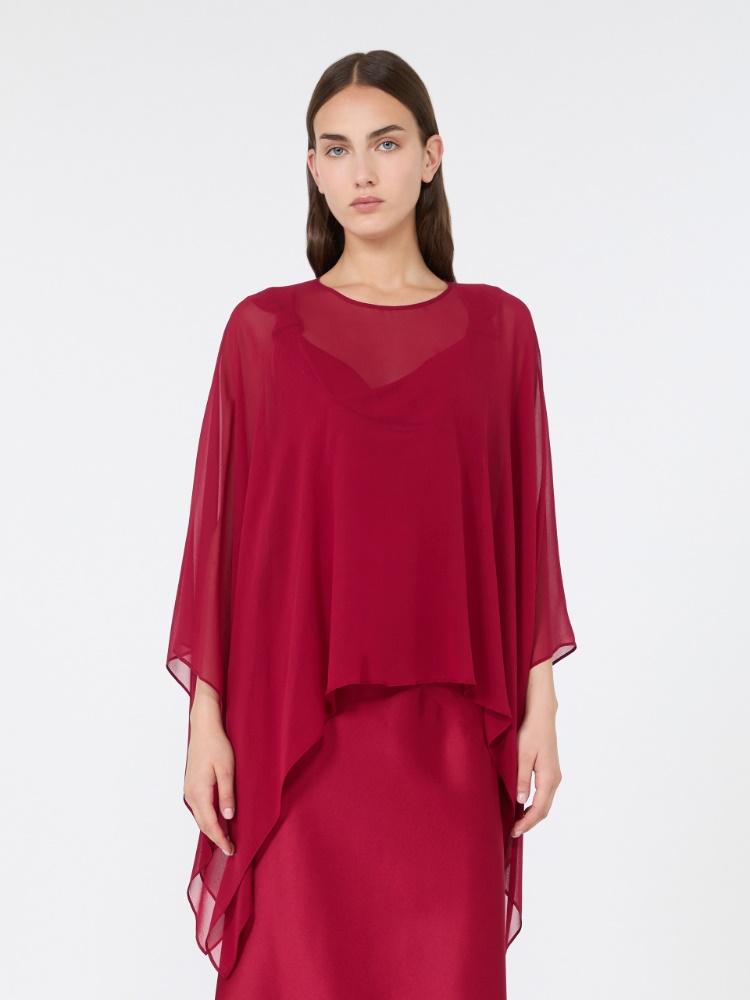 Silk georgette cropped cape - RUBY - 2