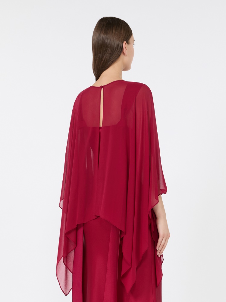 Silk georgette cropped cape - RUBY - 3