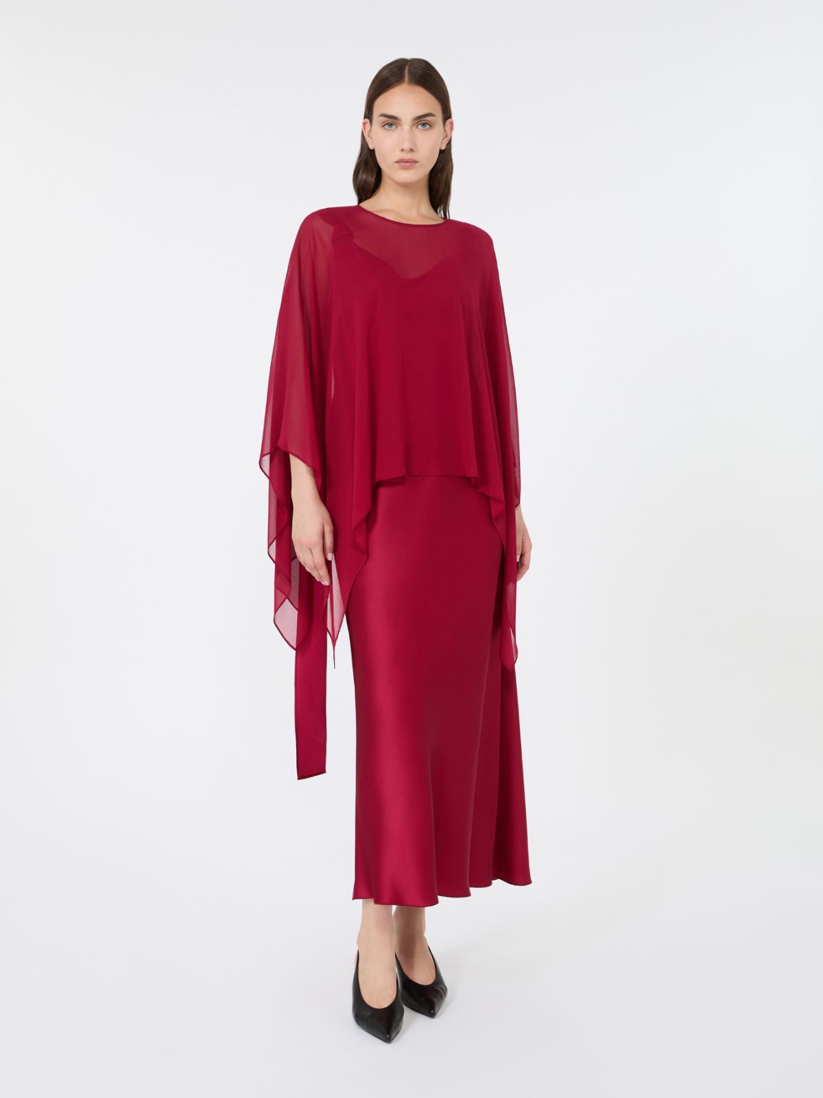 Crop-Cape aus Seidengeorgette - RUBIN