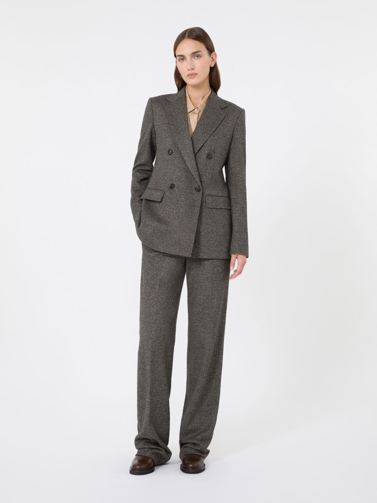 Double-breasted jacquard jersey blazer - CAMEL