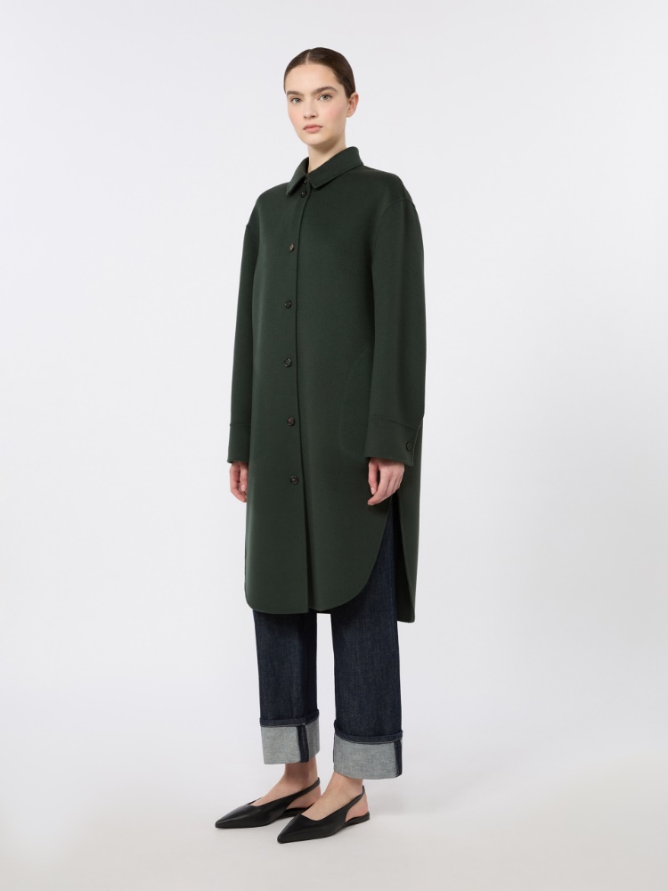 Wool drap midi coat - DARK GREEN - 2