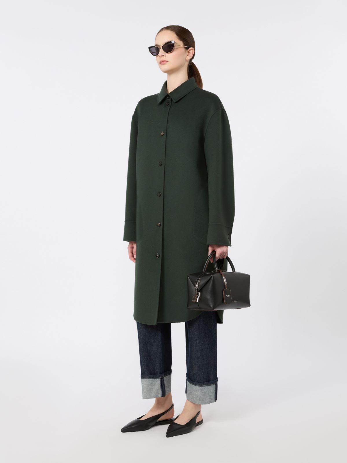 Midi-Mantel aus Wollloden + DUNKELGRUEN - Max Mara