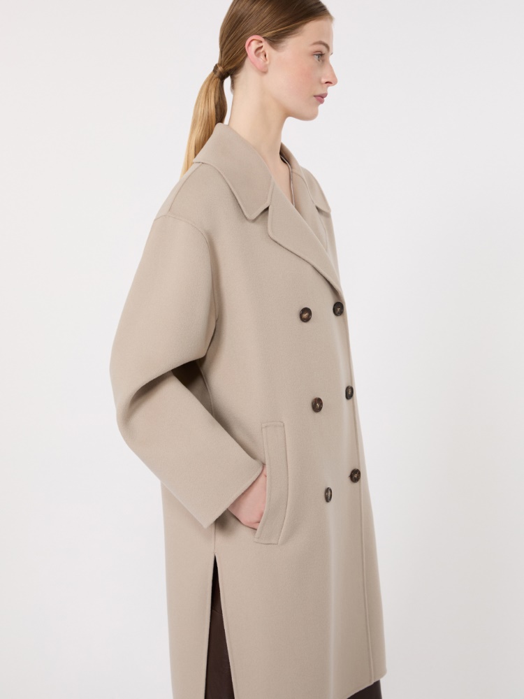 Double-breasted wool midi coat - BEIGE - 4