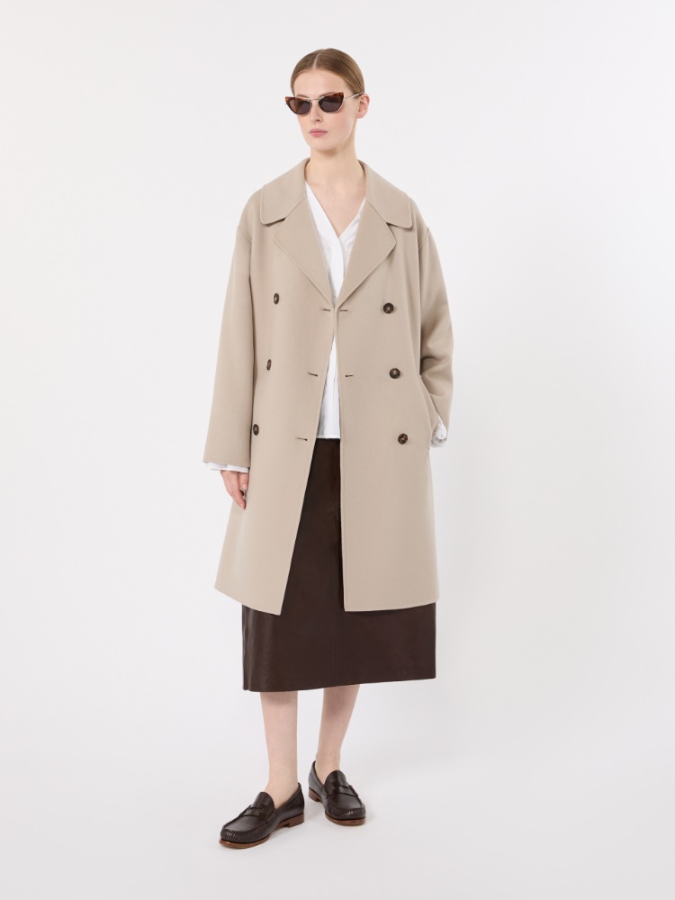 Double-breasted wool midi coat - BEIGE - 1