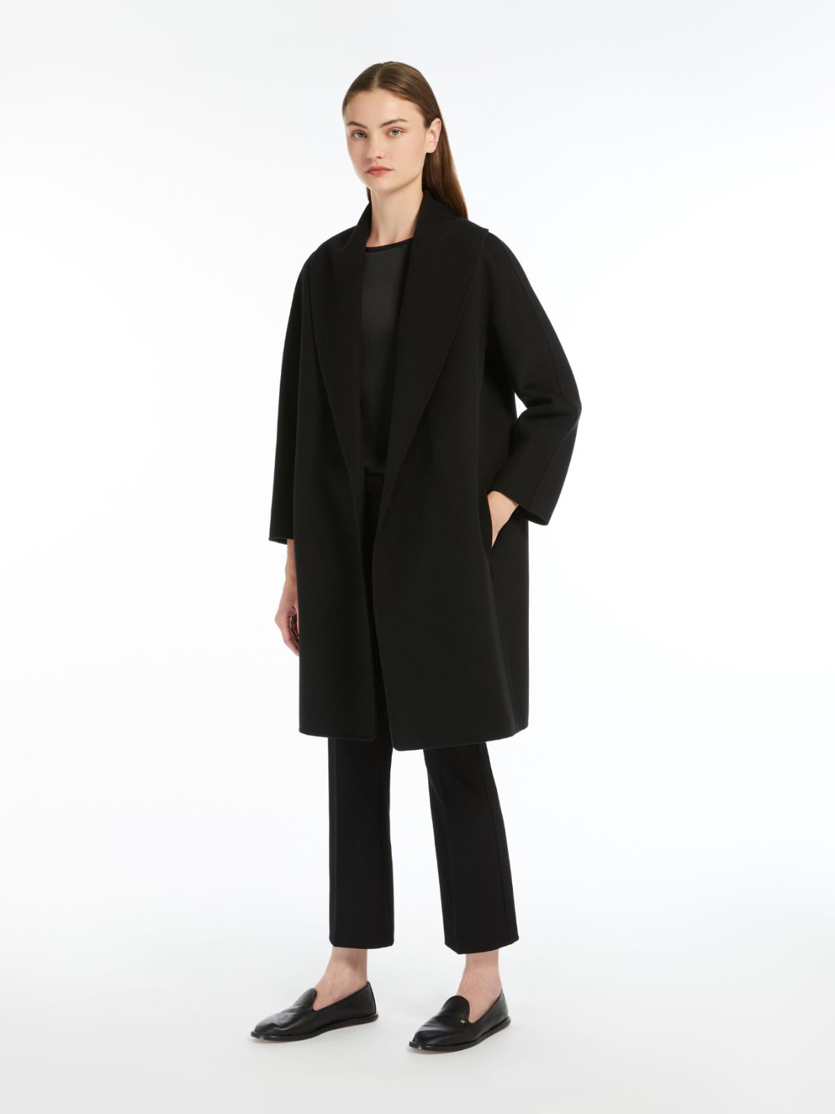 Double-faced wool robe coat - BLACK