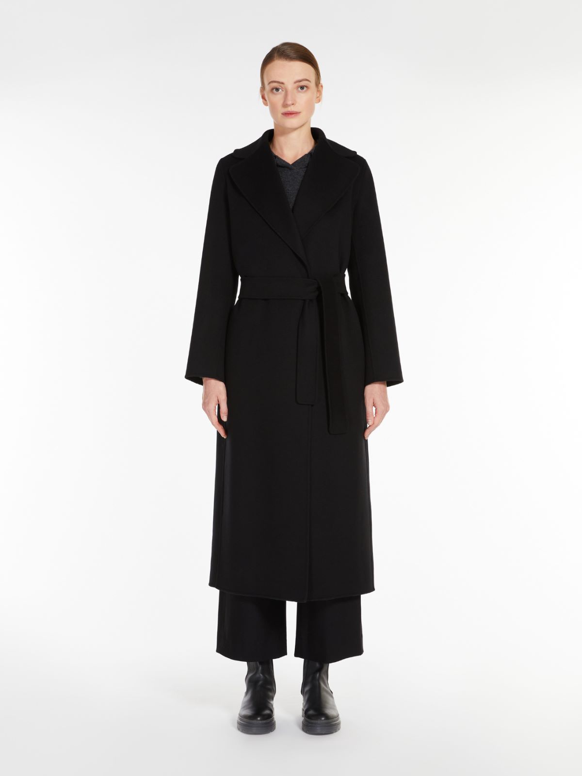 Wool drap wrap coat - BLACK - 2