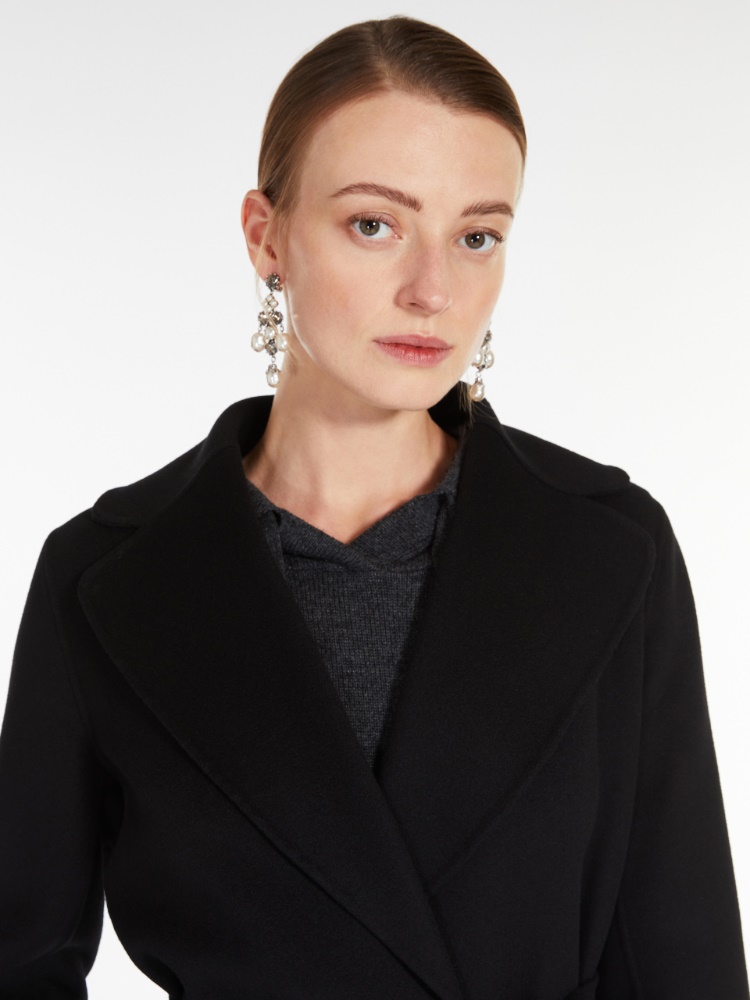 Wool drap wrap coat - BLACK - 4
