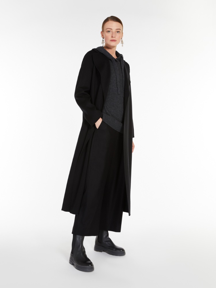 Wool drap wrap coat - BLACK - 1