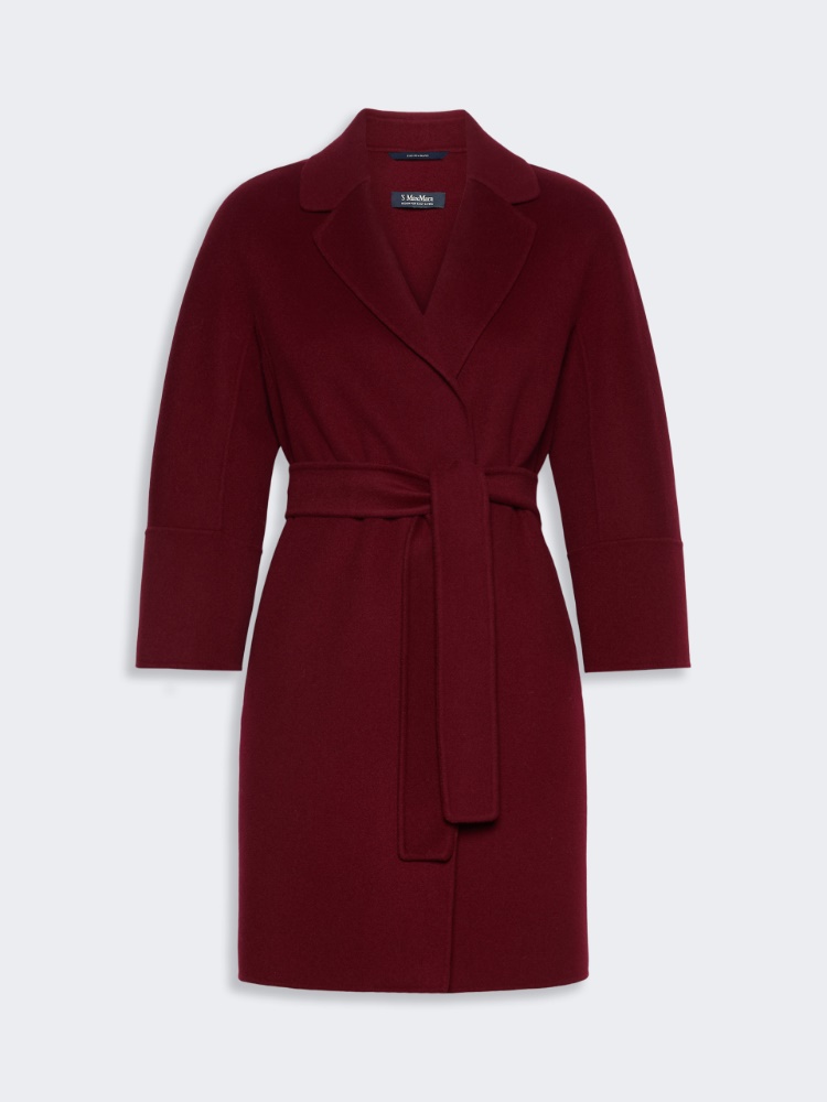 Short double-faced wool coat - BORDEAUX - 5