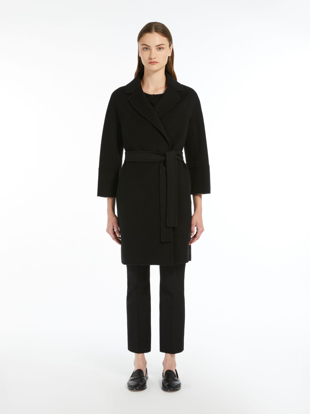 Short double-faced wool coat - BLACK - 2