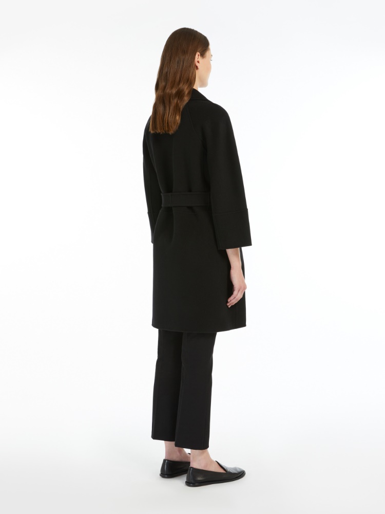Short double-faced wool coat - BLACK - 3