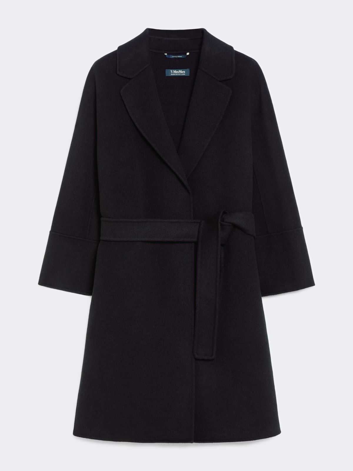 Short double-faced wool coat - BLACK - 5