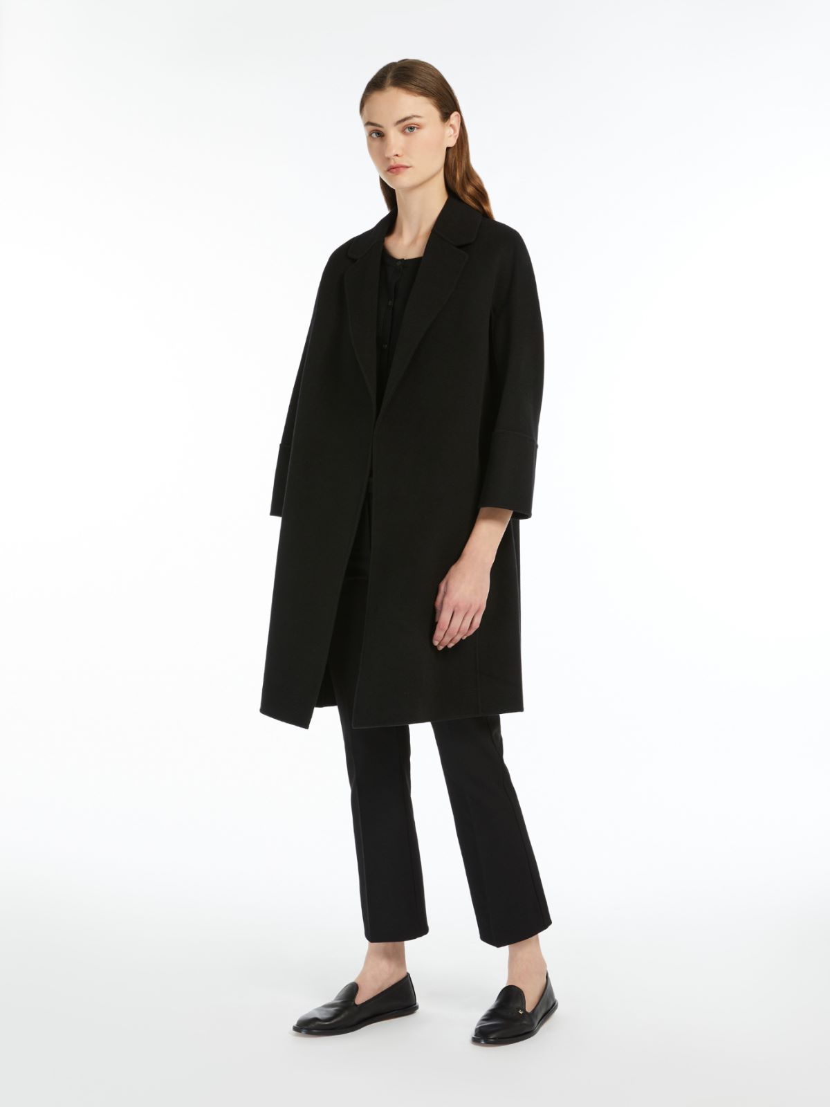 Short double-faced wool coat - BLACK