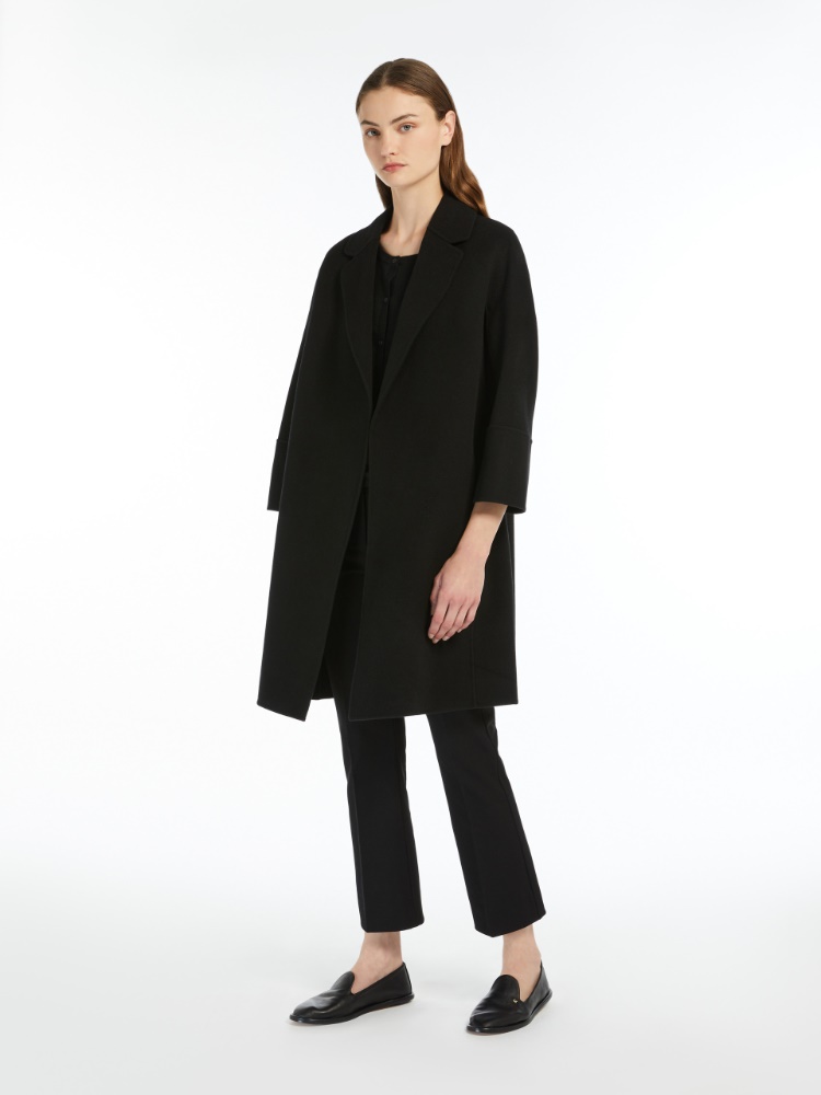Short double-faced wool coat - BLACK - 1