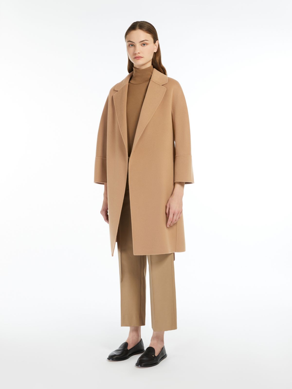 Short double-faced wool coat - CAMEL