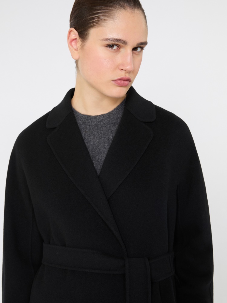 Wool broadcloth midi coat - BLACK