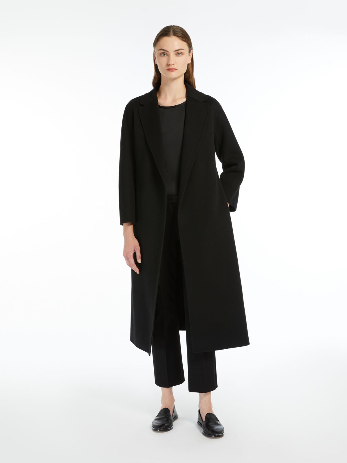 Wool broadcloth midi coat - BLACK