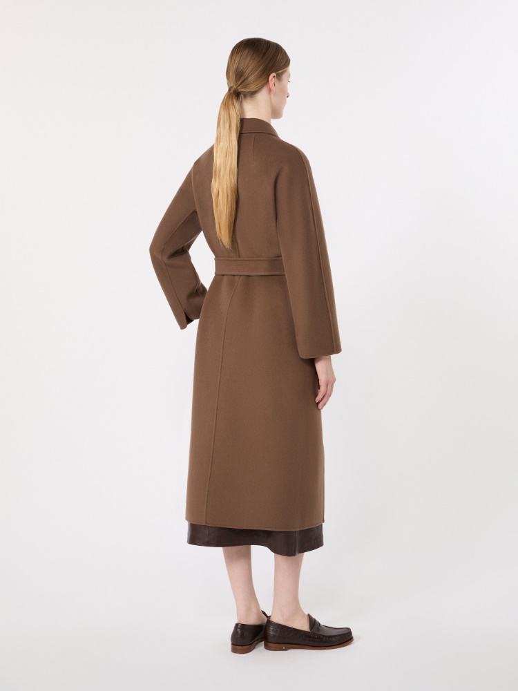 Wool broadcloth midi coat - MUD - 3