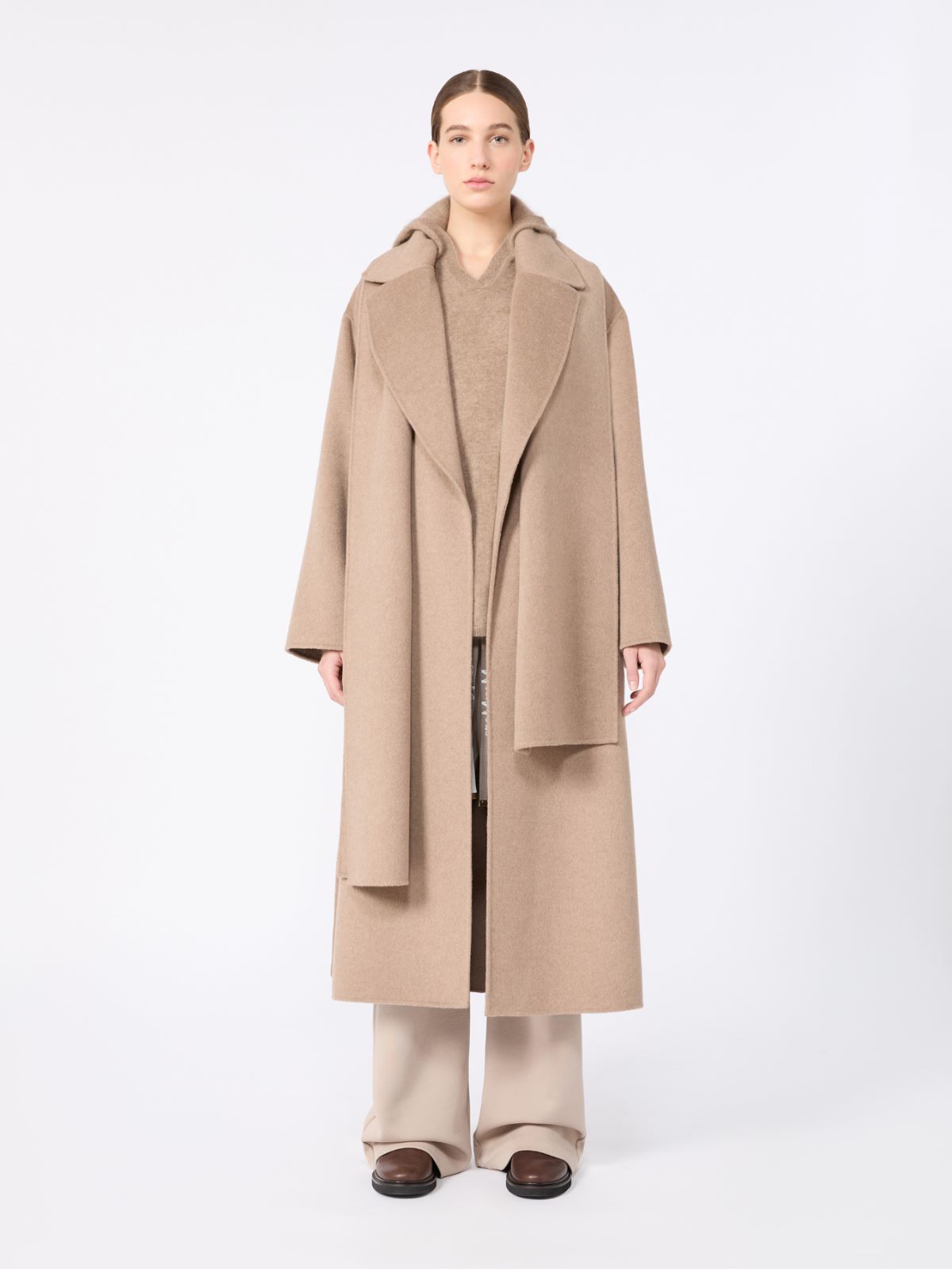 Double wool and cashmere robe coat - CLAY