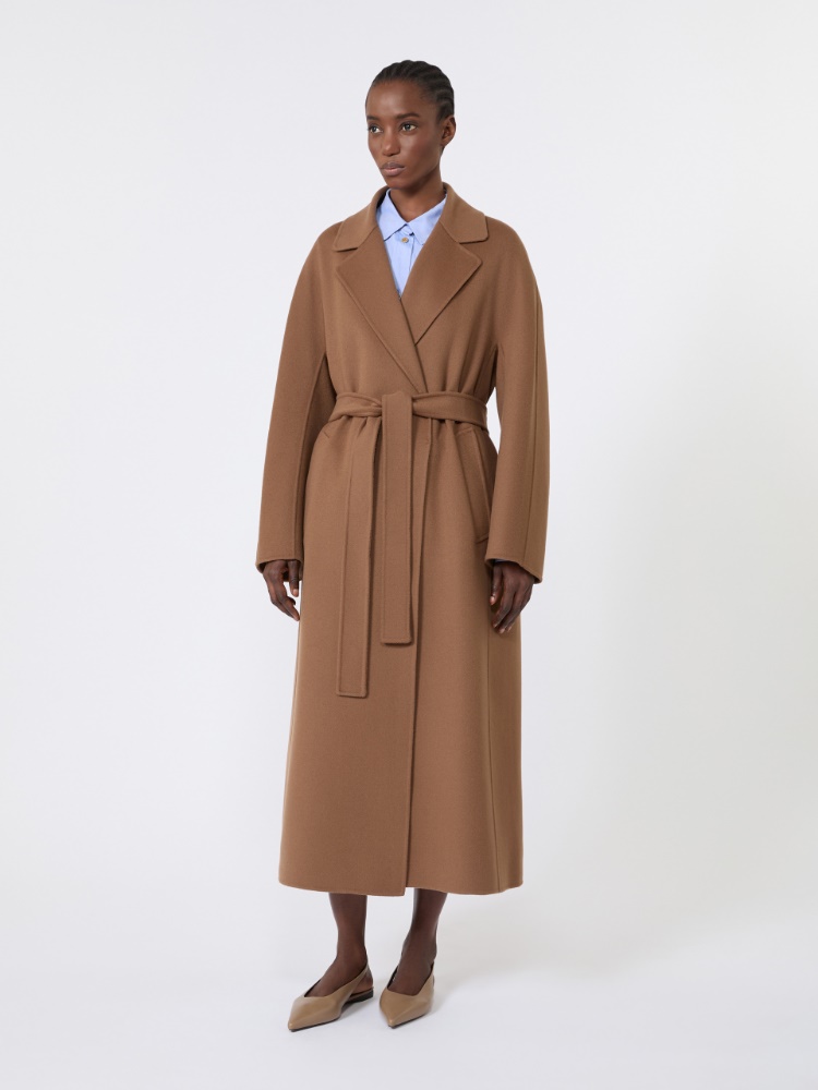 Long wool drap wrap coat - HAZELNUT BROWN - 2