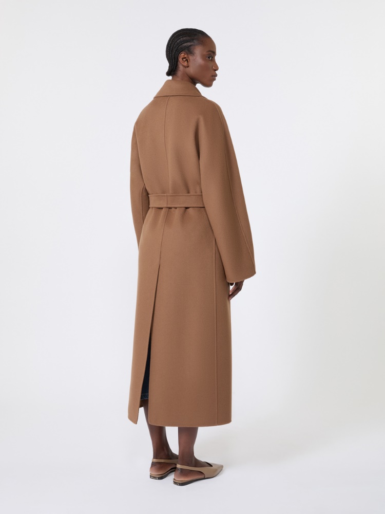 Long wool drap wrap coat - HAZELNUT BROWN - 3